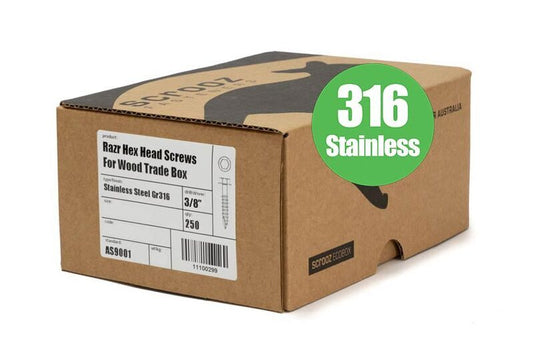 14g x 90mm Razr Hex Head 316 Stainless box 250