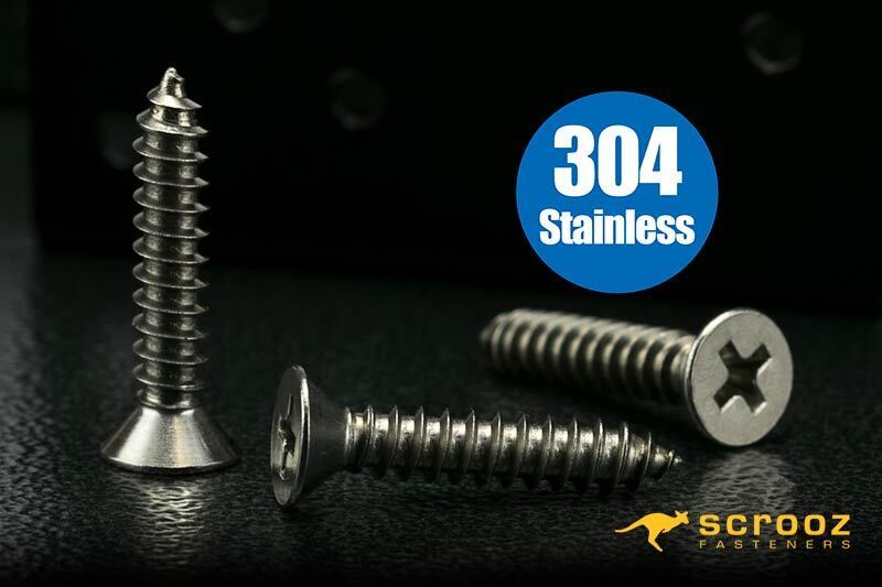 6g x 20mm 304 Stainless Self Tap CSK pack 100