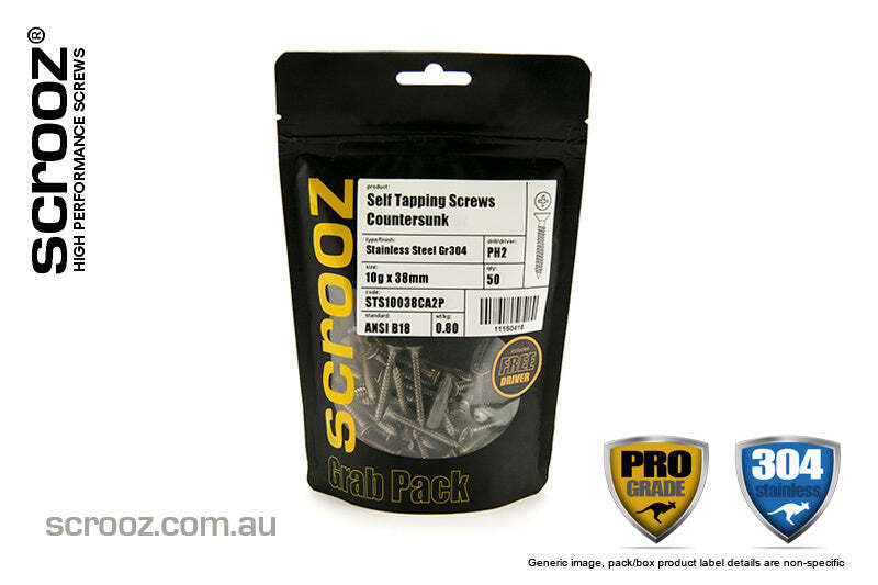 8g x 20mm 304 Stainless Self Tap CSK pack 100