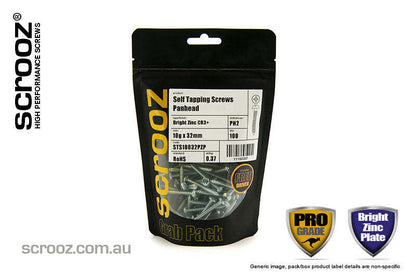 8g x 32mm Self Tapping Screws PAN BZP pack 100