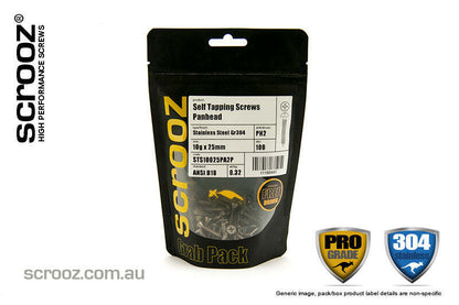 10g x 12mm 304 Stainless Self Tap PAN pack 100