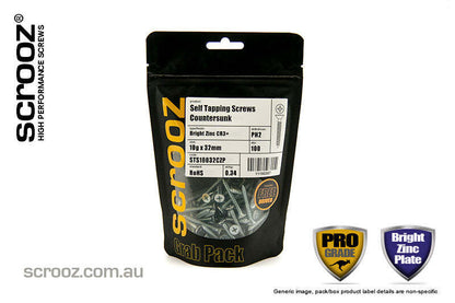 12g x 16mm Self Tapping Screws CSK BZP pack 100