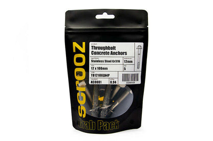 Through Bolts Stainless Steel 12 x 100mm pack 5