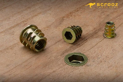 Timber Insert Nuts M8 x 15mm Zinc Box 100